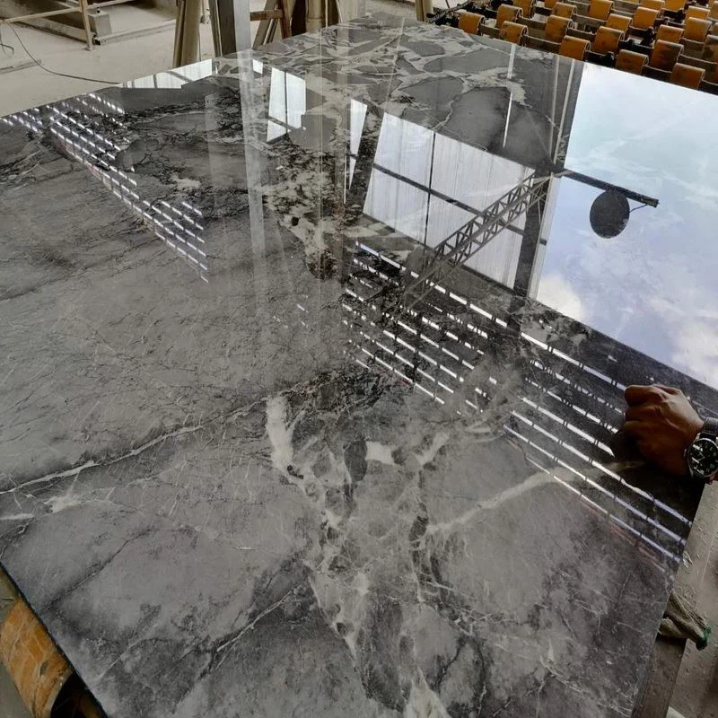 Polished grey marble slab
