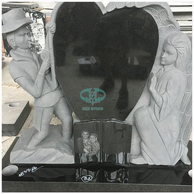 Black Granite Headstone with Angle Carving