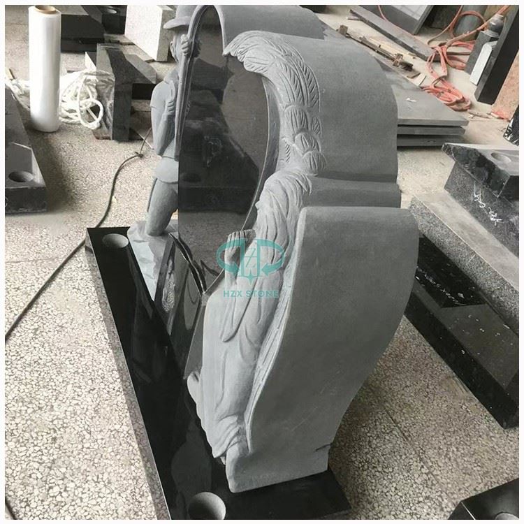 Black Granite Headstone With Heart Carving