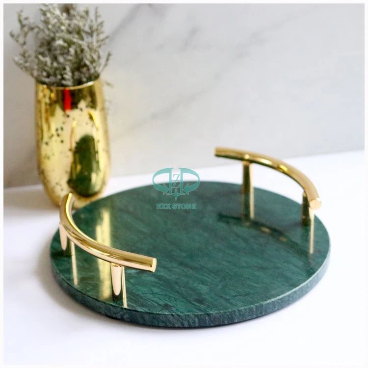 Green Marble Fruit Tray with Brass Handle