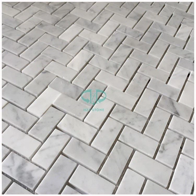 Bianco Carrara Herringbone Marble Mosaic Tiles