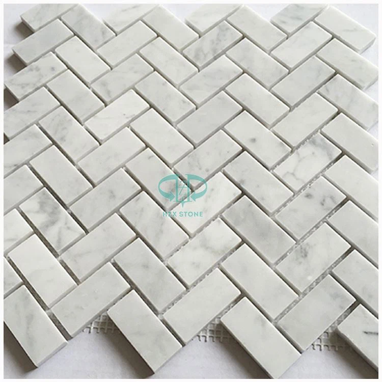 Bianco Carrara Herringbone Marble Bathroom Mosaic