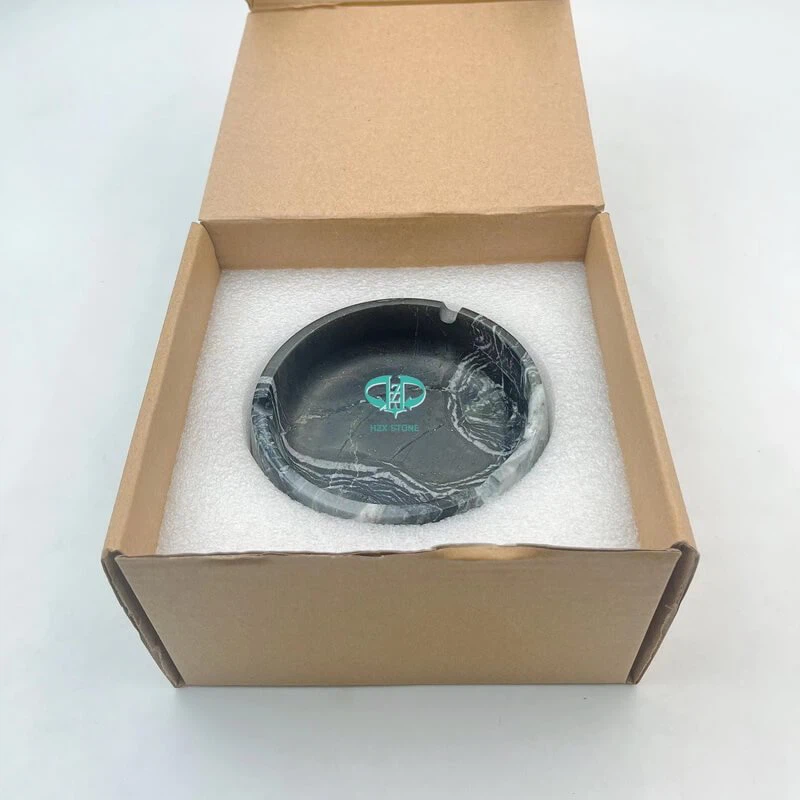 Silver Wave Black Wooden marble ashtray