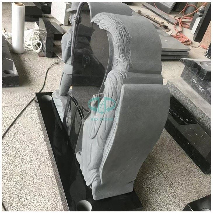 Black Granite Headstone With Heart Carving
