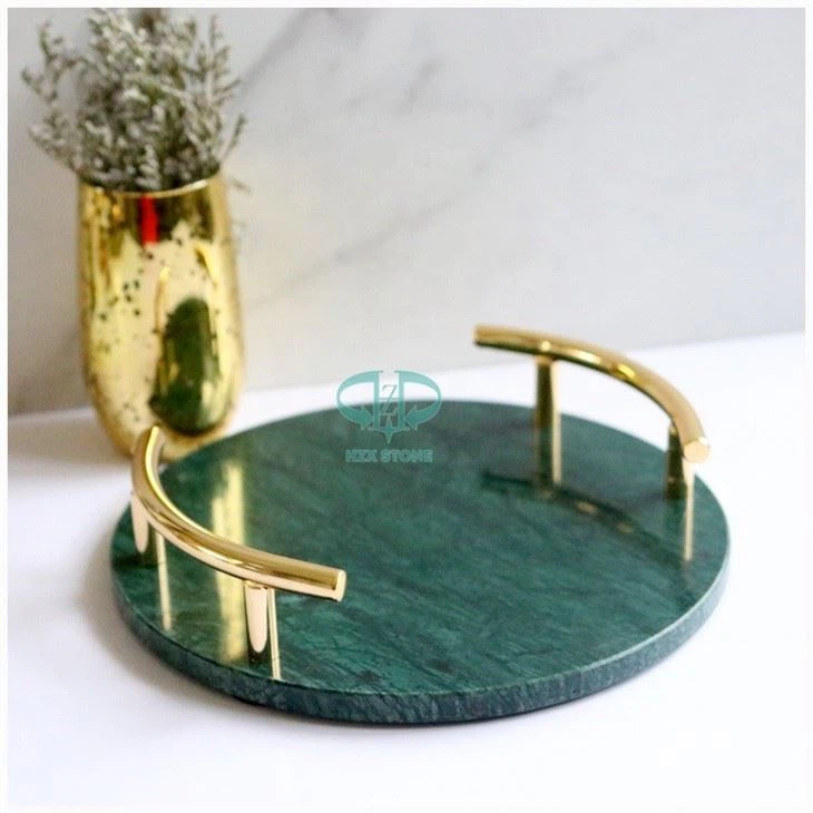 Green Marble Fruit Tray with Brass Handle