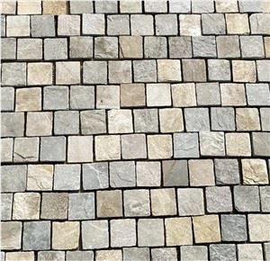 Multicolor Quartzite Cobbles On Mesh