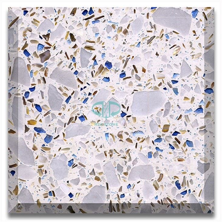 Terrazzo Glazed Porcelain Polished Tile Floor Wall Kitchen Bathroom Blue White Grey 600X600mm