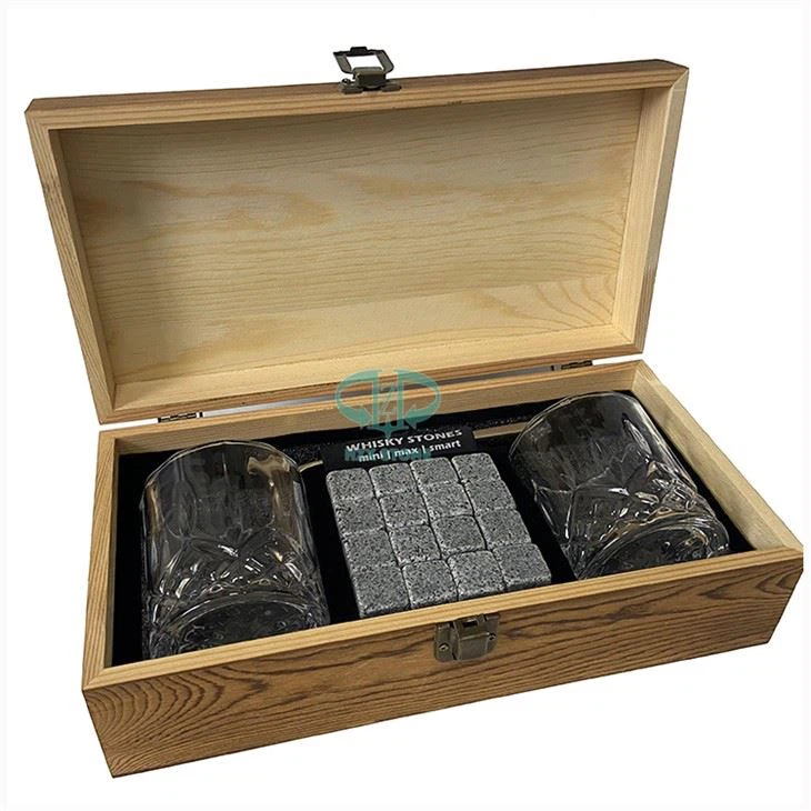 Handmade Chilling Whiskey Rocks Stones Glass Gift Set Box