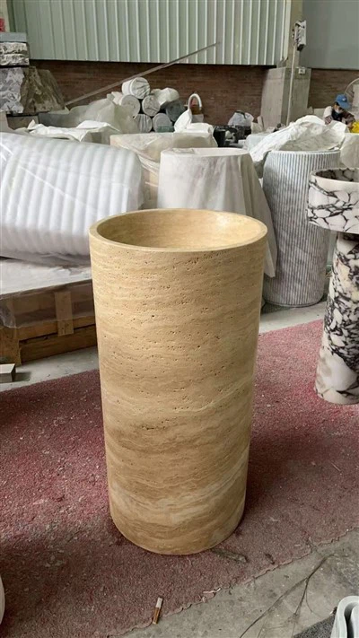 Bianco Michelangelo Travertine Pedestal Basin
