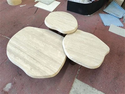 Filled Beige Travertine Stone Tables