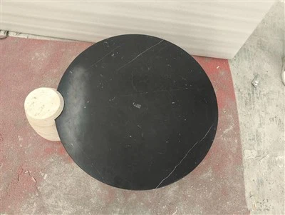 Nero Marquina Marble Table With Beige Travertine Legs