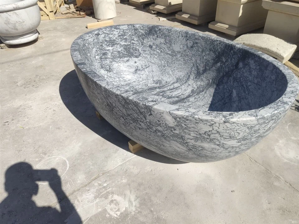 Wave-Patterned Grey Marble Bathtubs best